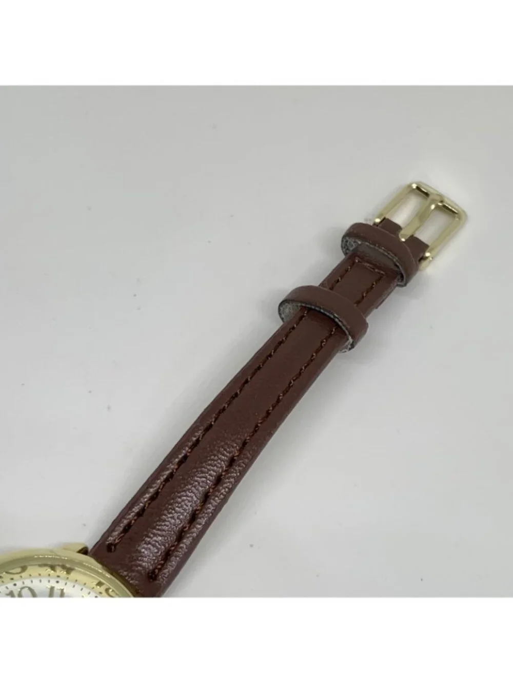 FMD Women’s watch gold tone 25mm quartz analog brown leather band running